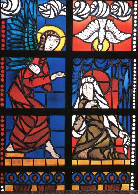 «The Annunciation» - The glass window in the Rosary Church in Kassel/Germany
